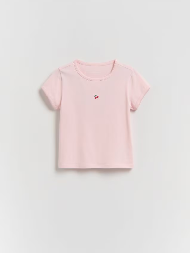Reserved - T-shirt z haftem - pastelowy róż