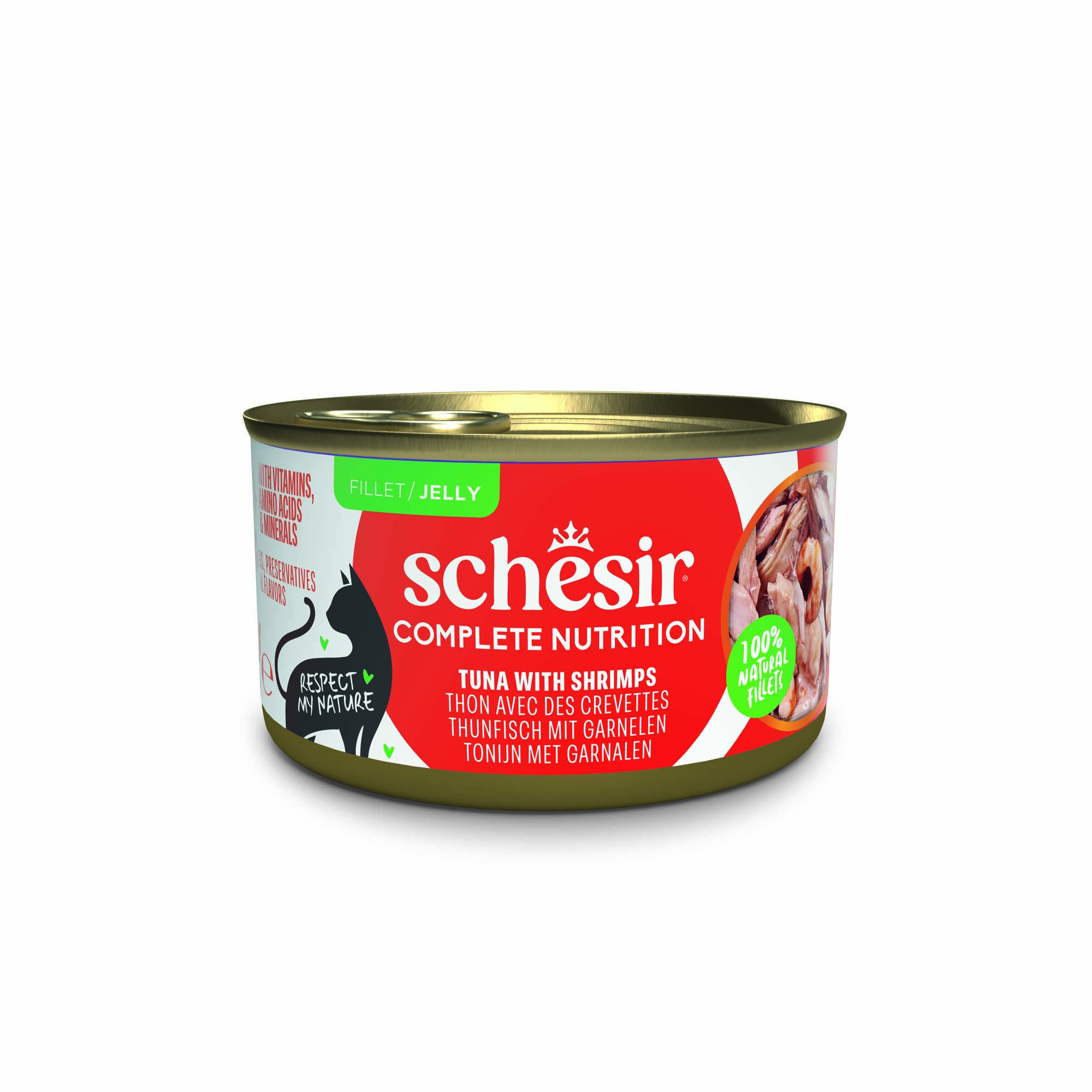 Korzystny pakiet Schesir Complete Nutrition, filet w galarecie, 24 x 85 g - Tuńczyk z krewetkami