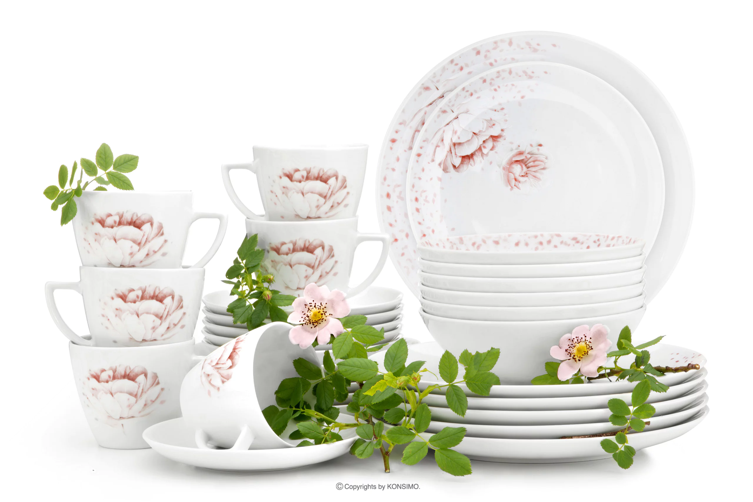 Zestaw obiadowo kawowy dla 6 osób porcelana Piwonia (30el.) BOSS PIWONIA