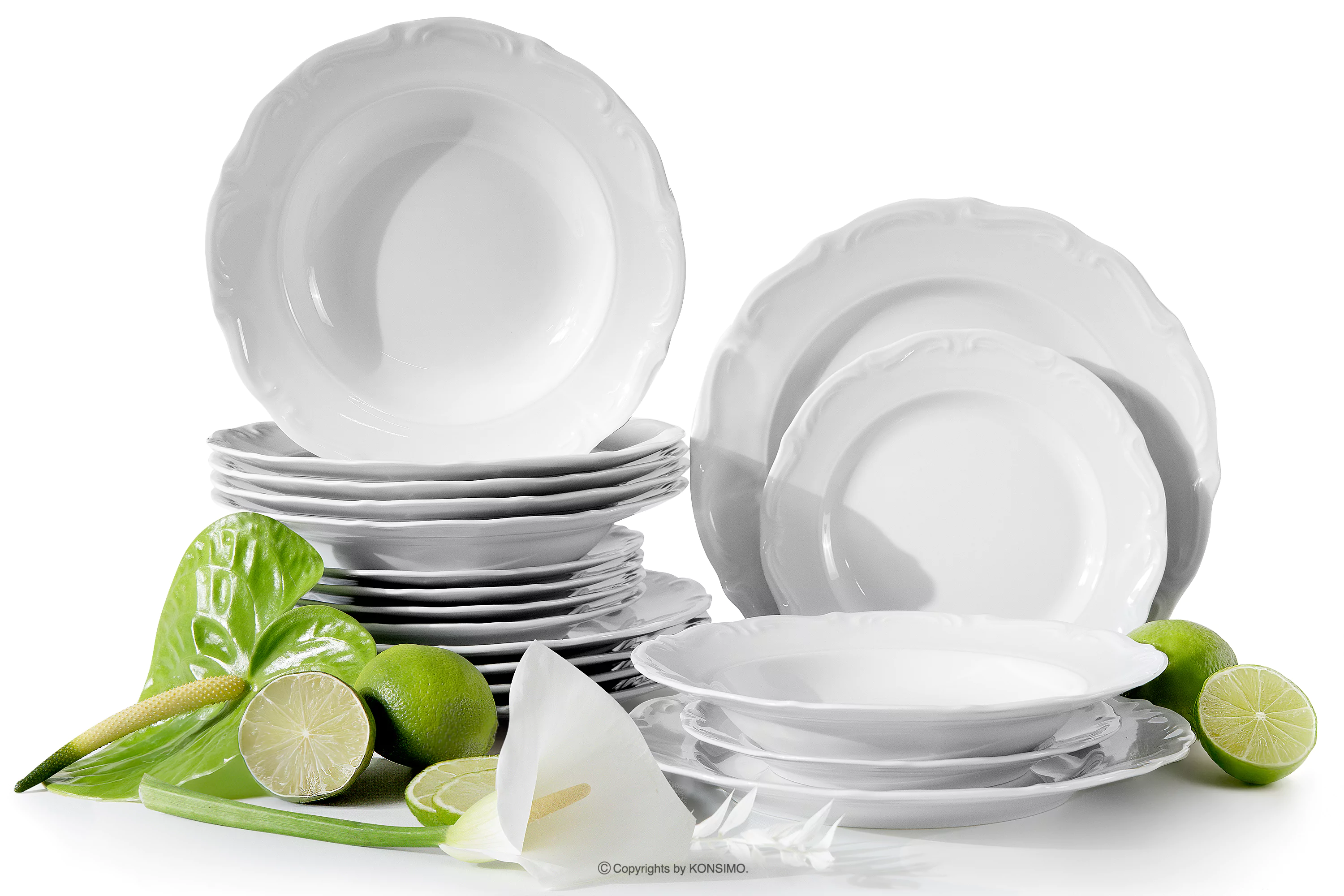 Klasyczny zestaw obiadowy z porcelany 6 os. (18 el.) biały MARIA TERESA