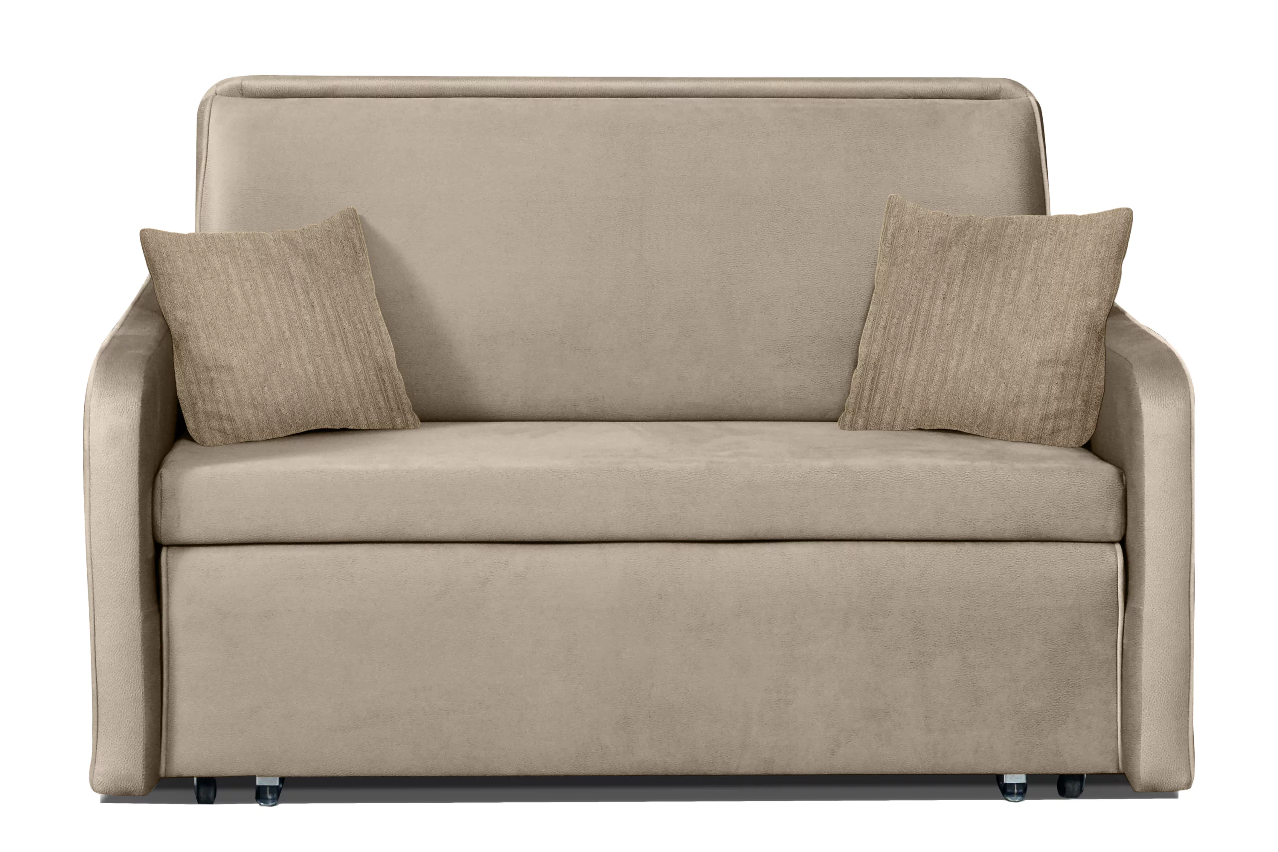 Prosta sofa 2 osobowa z poduszkami sztruks beżowa PIRO