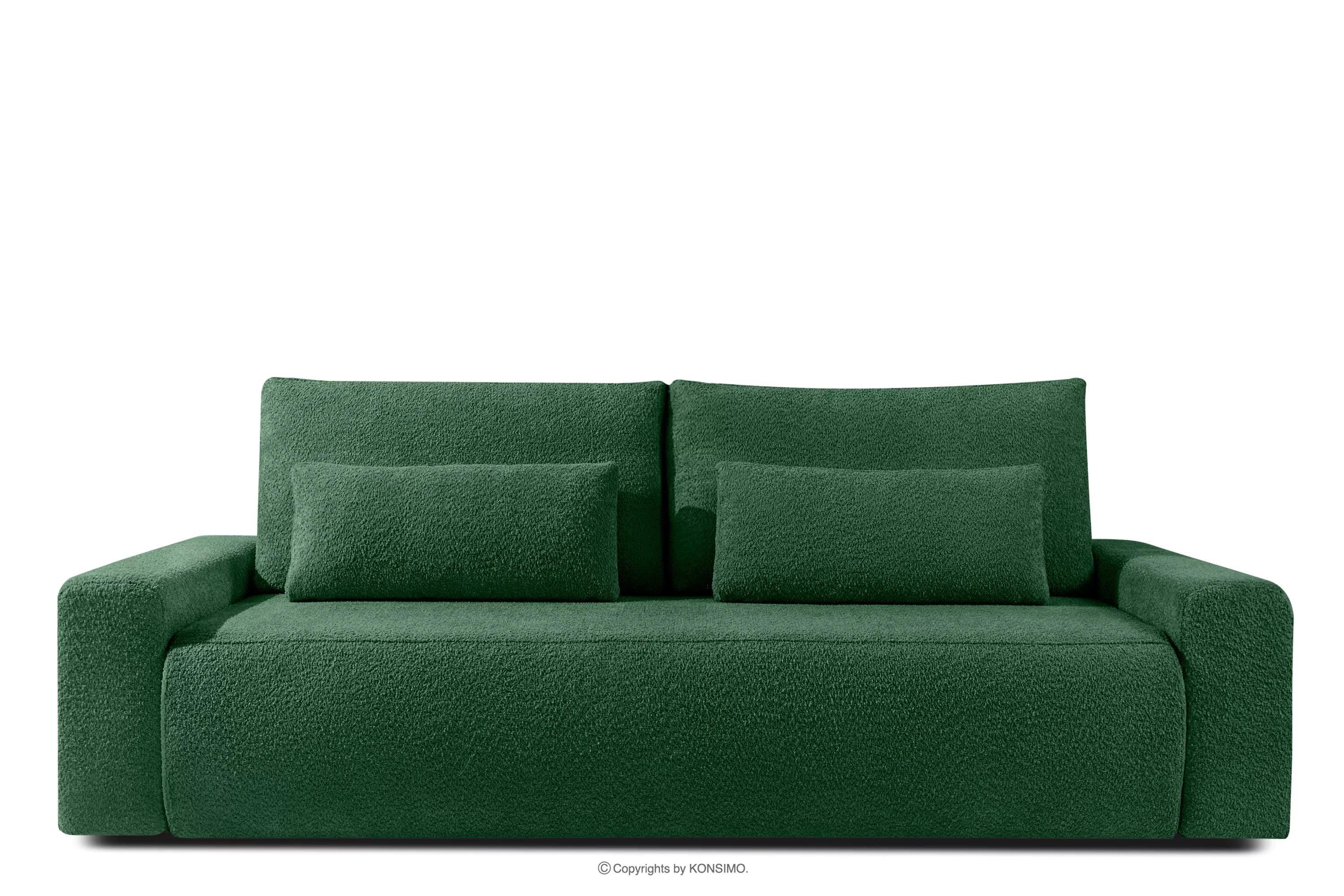 Sofa trzyosobowa z poduszkami rozkładana tkanina boucle ciemny zielony MOLLIS