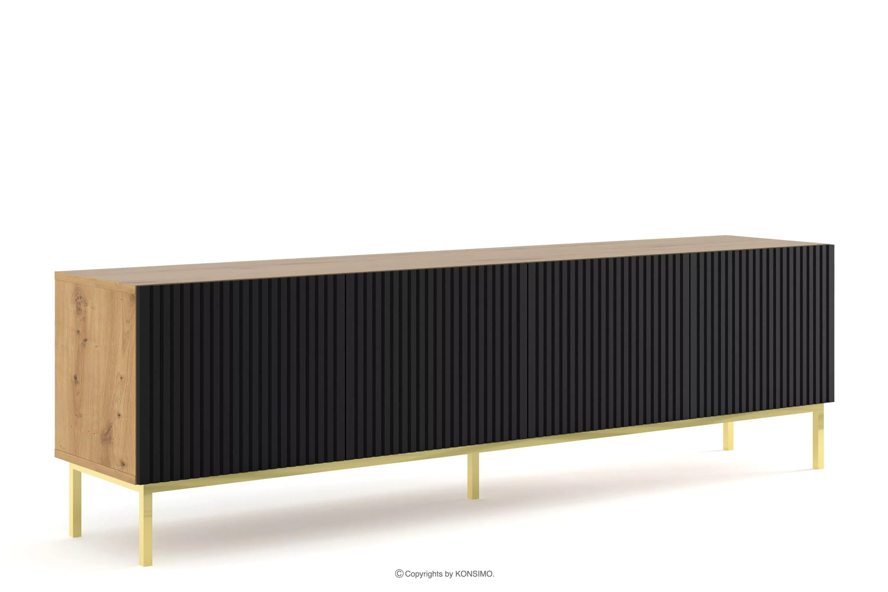 Szafka RTV 200cm pod telewizor dąb artisan/czarny REMO