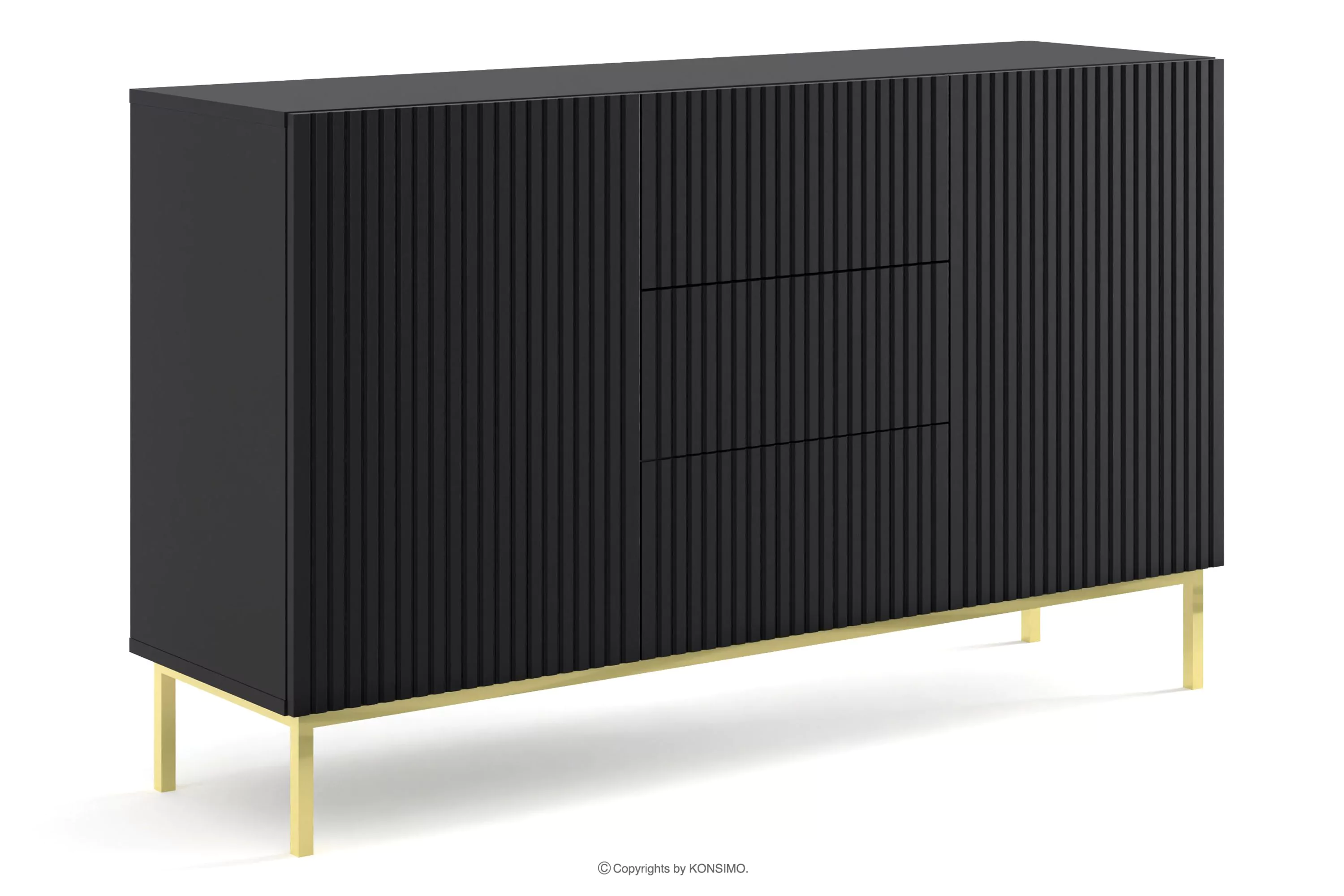 Elegancka komoda do salonu na złotych nóżkach czarny REMO
