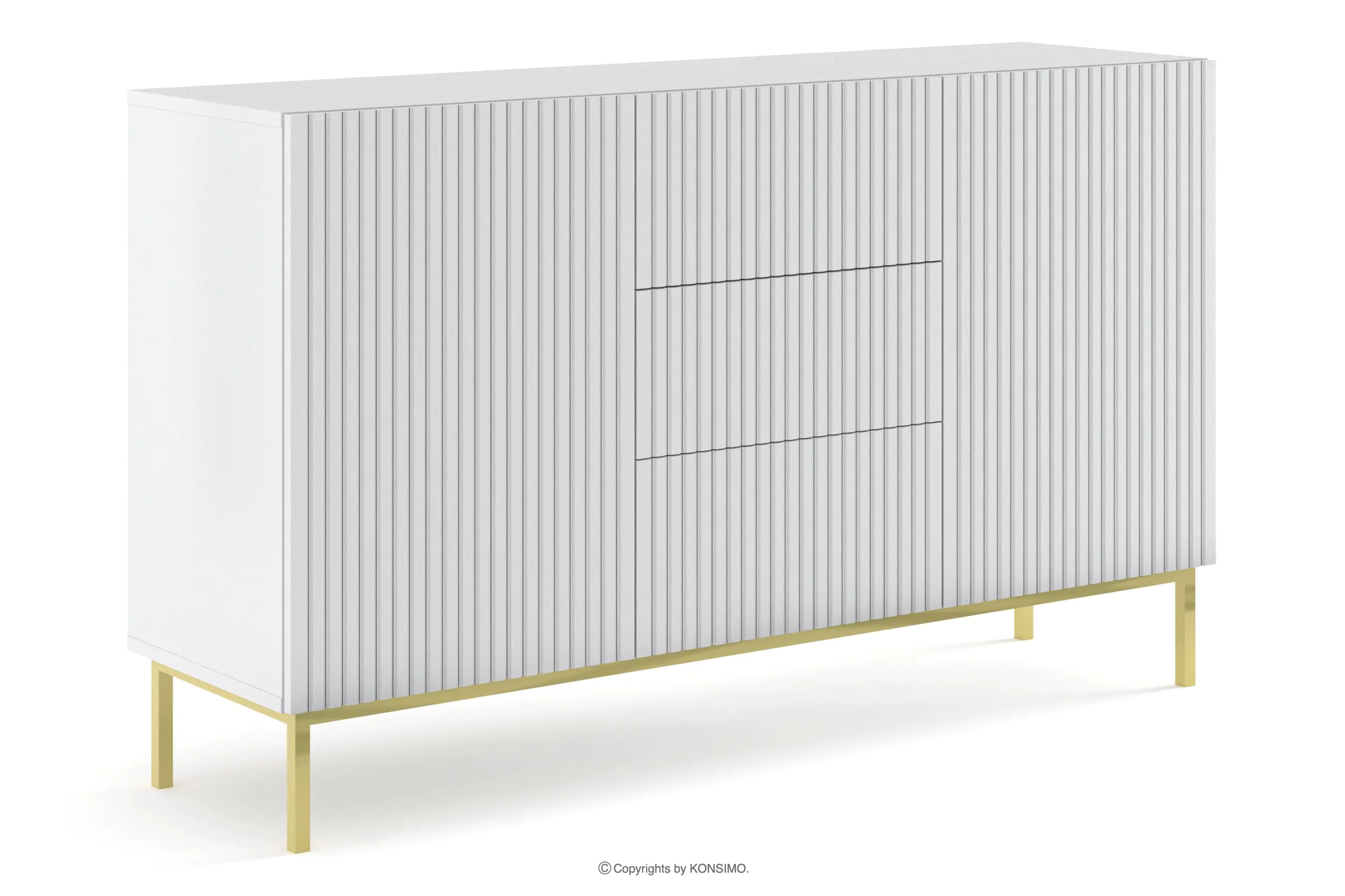 Elegancka komoda do salonu na złotych nóżkach biały REMO
