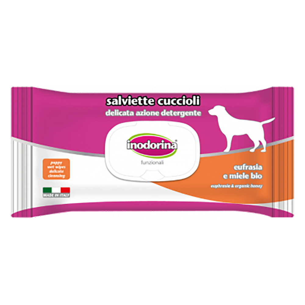 Inodorina Organiczne chusteczki dla szczeniąt ze świetlikiem i miodem - Zestaw %: 12 x 40 szt