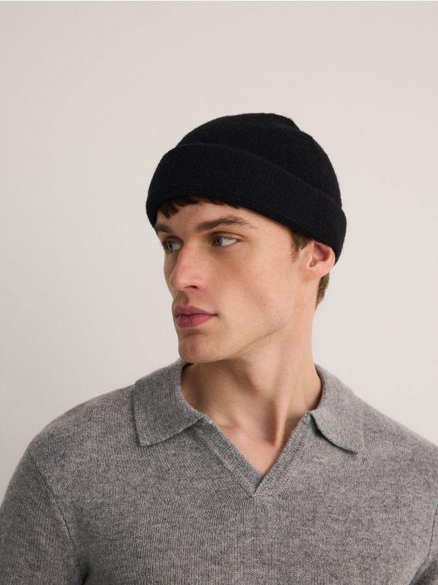 Reserved - Czapka beanie z domieszką wełny - czarny