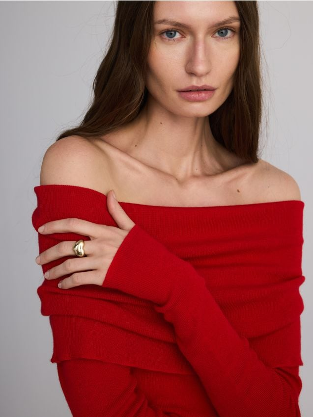 Reserved - Sweter z domieszką wełny - czerwony miniaturka