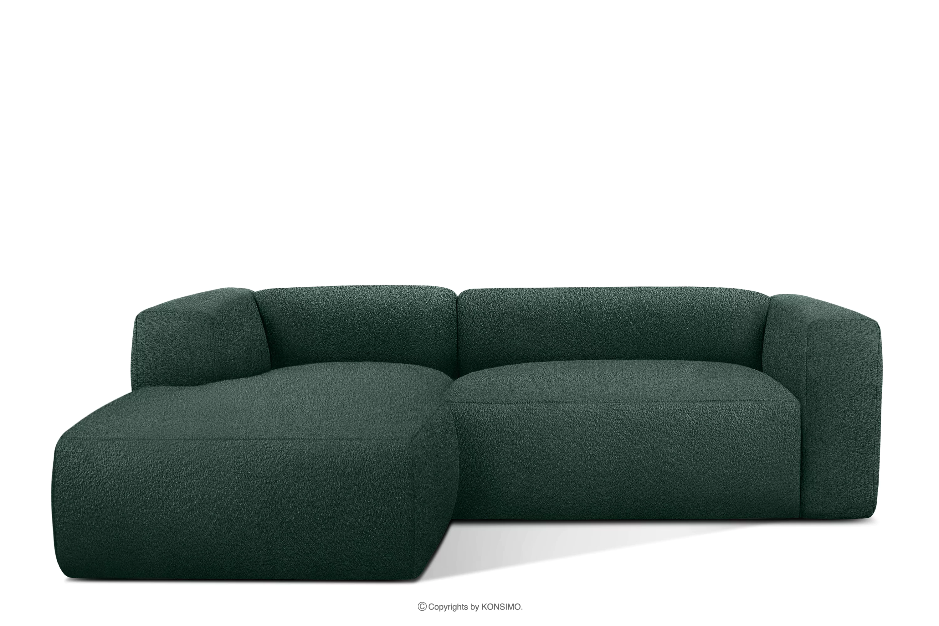 Miękki narożnik w tkaninie boucle lewy ciemny zielony BUFFO
