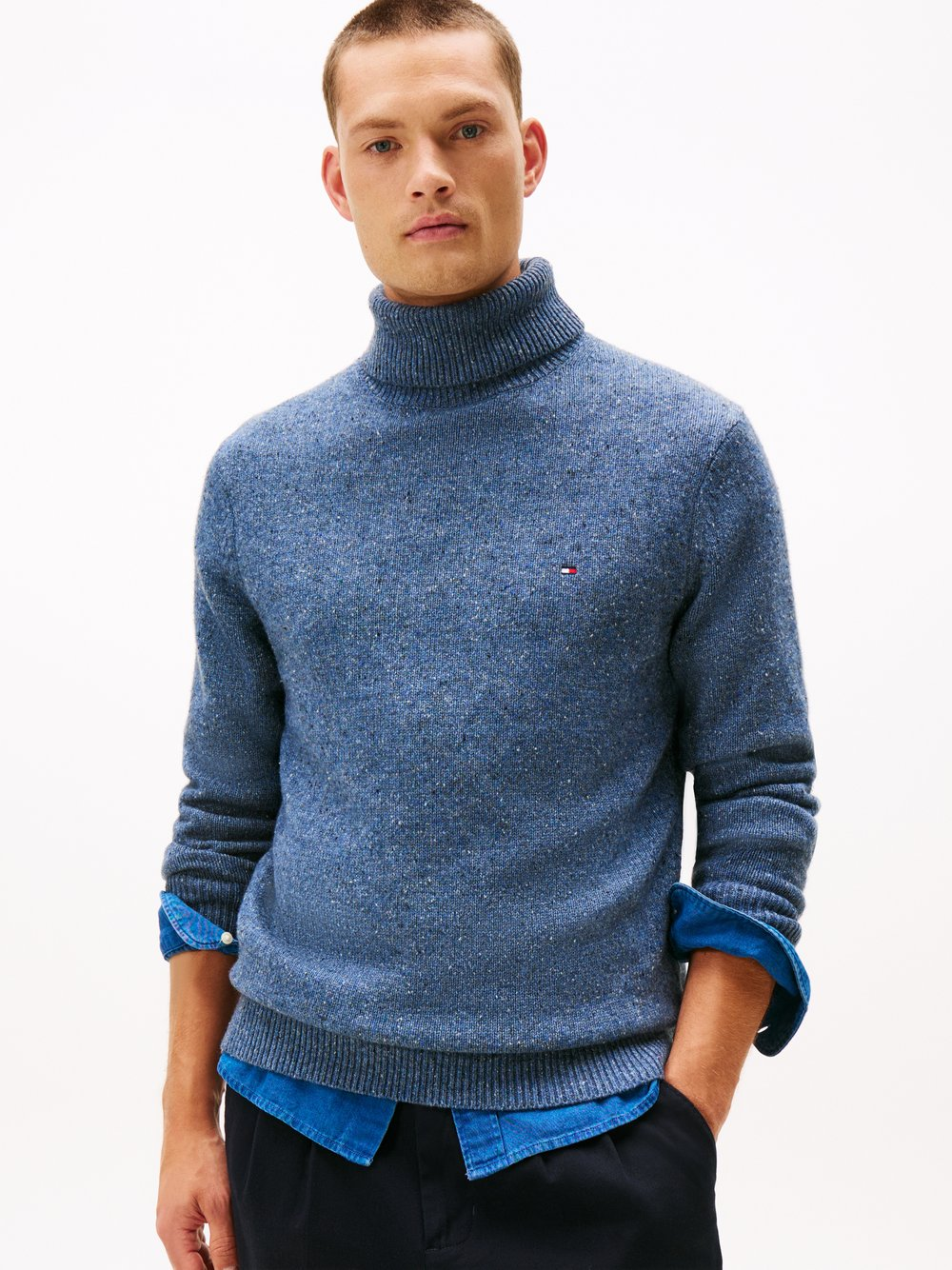 Tommy Hilfiger Męski wełniany sweter Mężczyźni niebieski, XL
