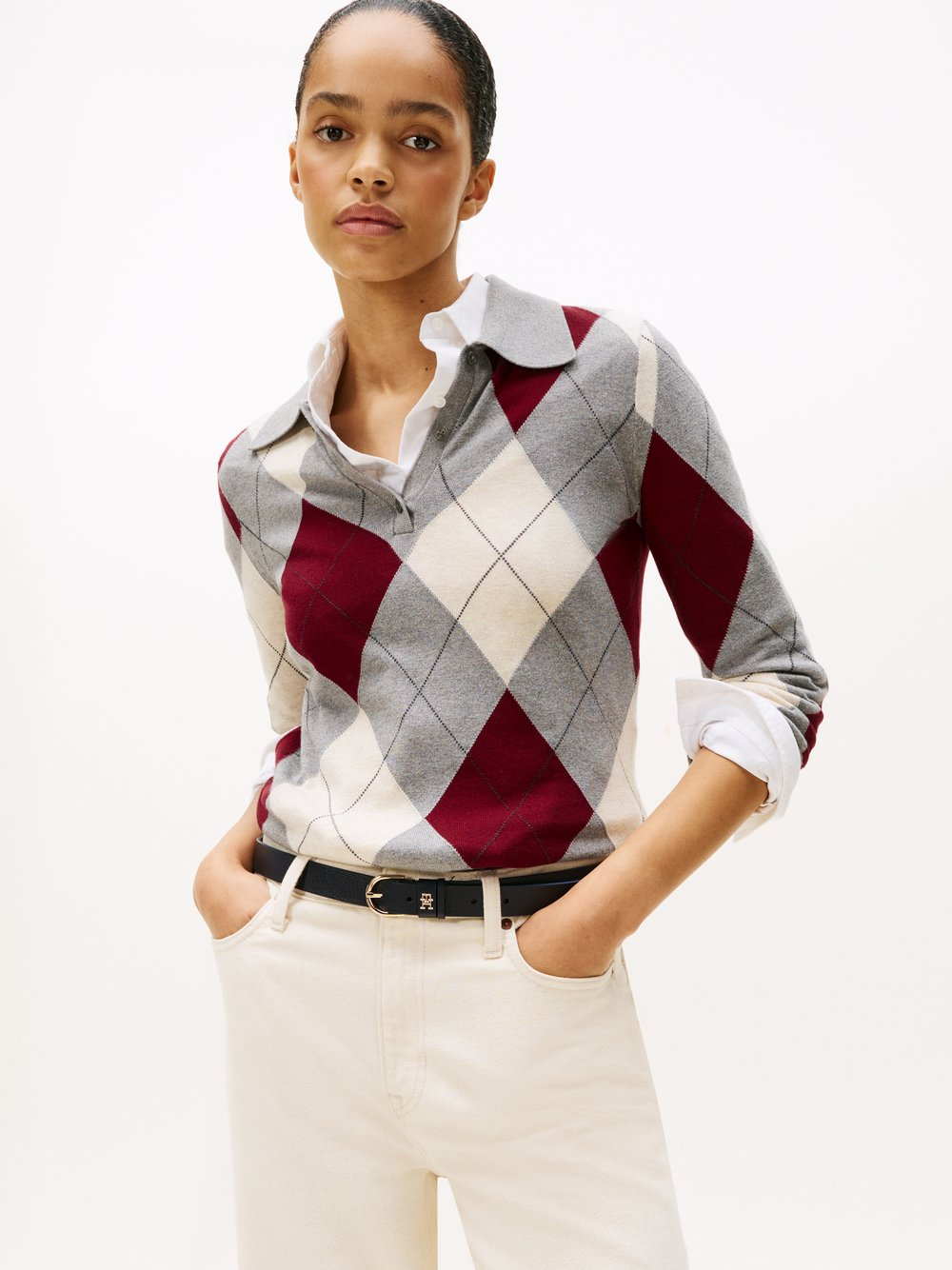 Tommy Hilfiger Sweter damski z dzianiny Kobiety Bawełna szary|czerwony|biały, XL