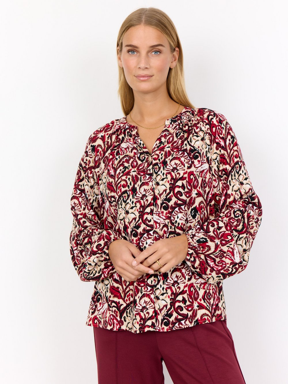 soyaconcept® Bluzka damska - Vava Kobiety wiskoza czerwony|beżowy, XS