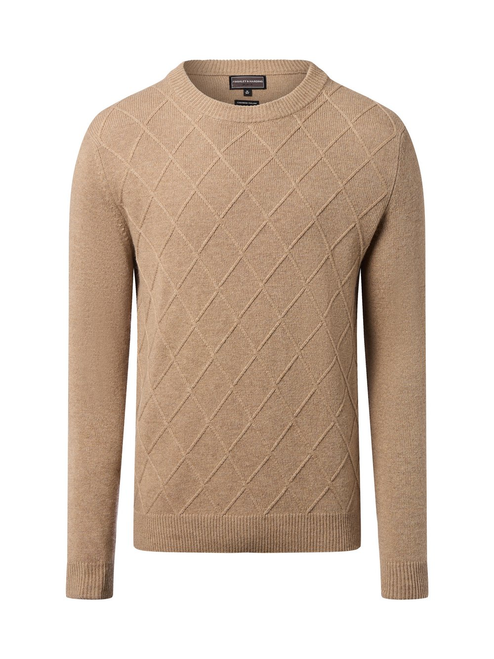 Finshley & Harding Męski sweter z dzianiny z wełną i kaszmirem Mężczyźni Sztuczne włókno brązowy, XL