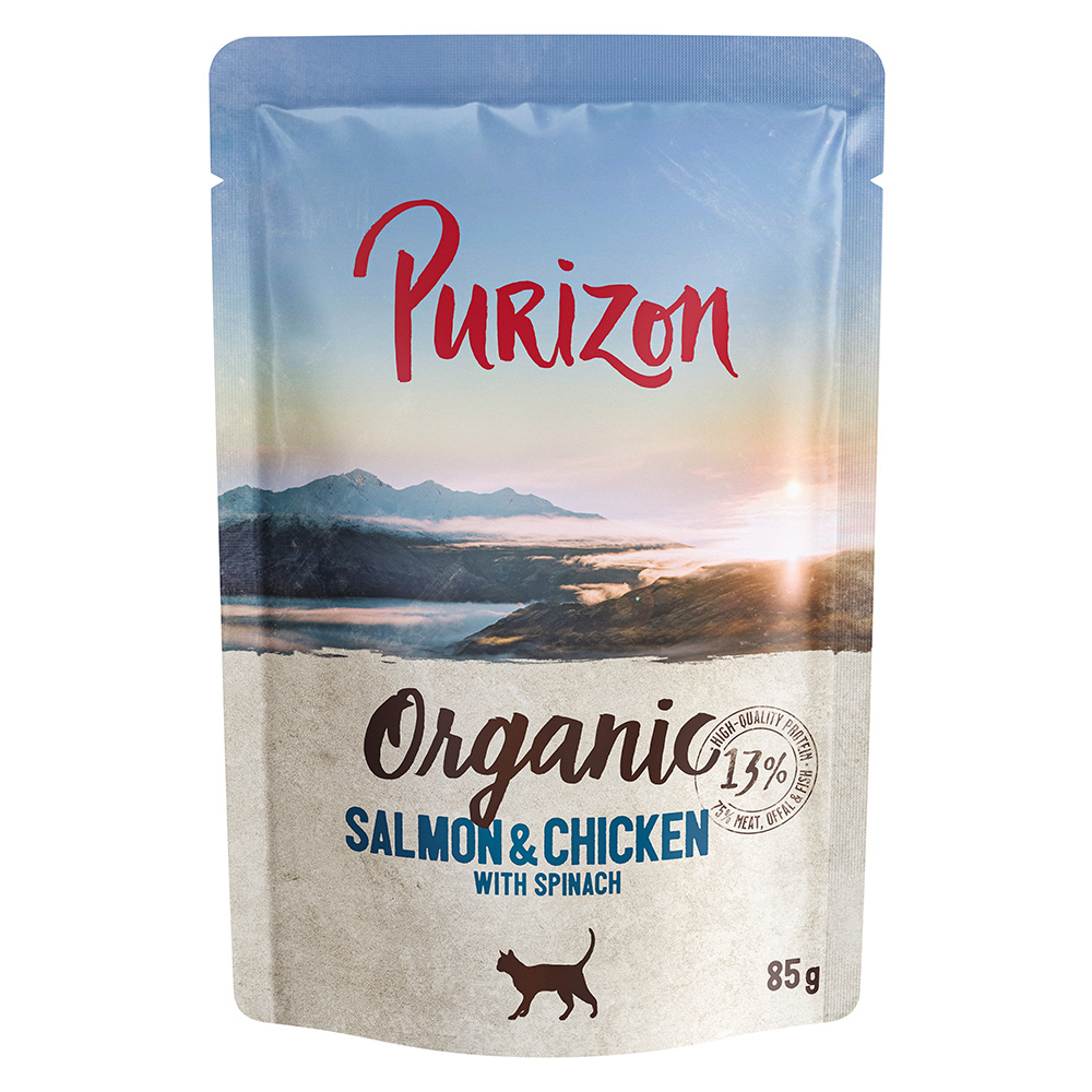 Korzystny pakiet Purizon Organic, 12 x 85 g - Biołosoś z biokurczakiem oraz bioszpinakiem