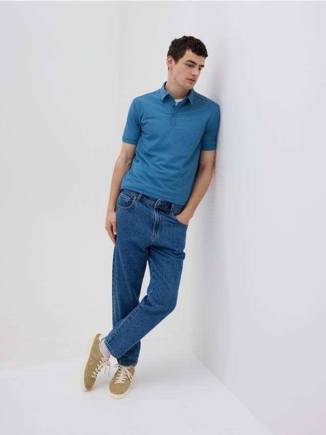 Reserved - Strukturalne polo regular fit - niebieski miniaturka