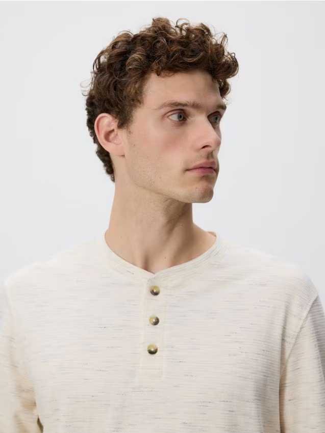 Reserved - Bawełniany longsleeve - beżowy