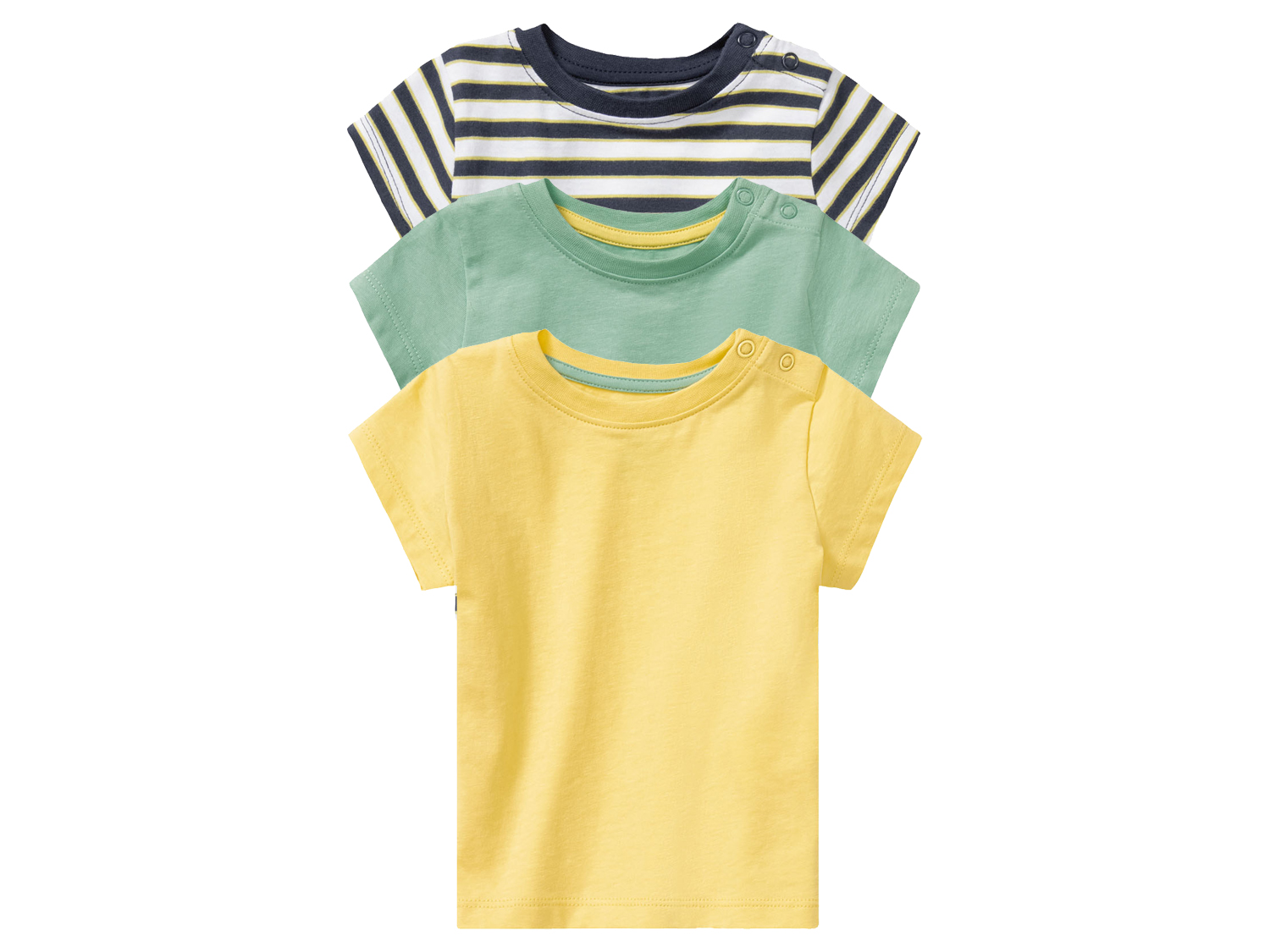 lupilu® T-shirty niemowlęce z biobawełny, 3 sztuki (62/68, Granatowy, paski/zielony/żółty)