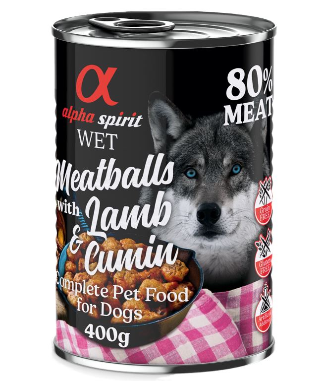 alpha spirit Dog Meatballs, 6 x 400 g - Jagnięcina z kminem rzymskim