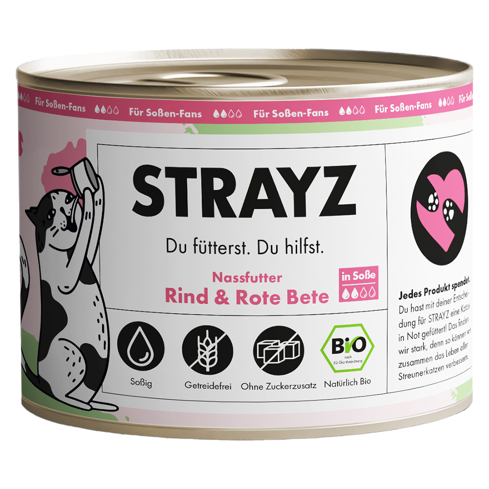 STRAYZ Bio Kot 6 x 200 g - Bio wołowina i bio burak czerwony w sosie