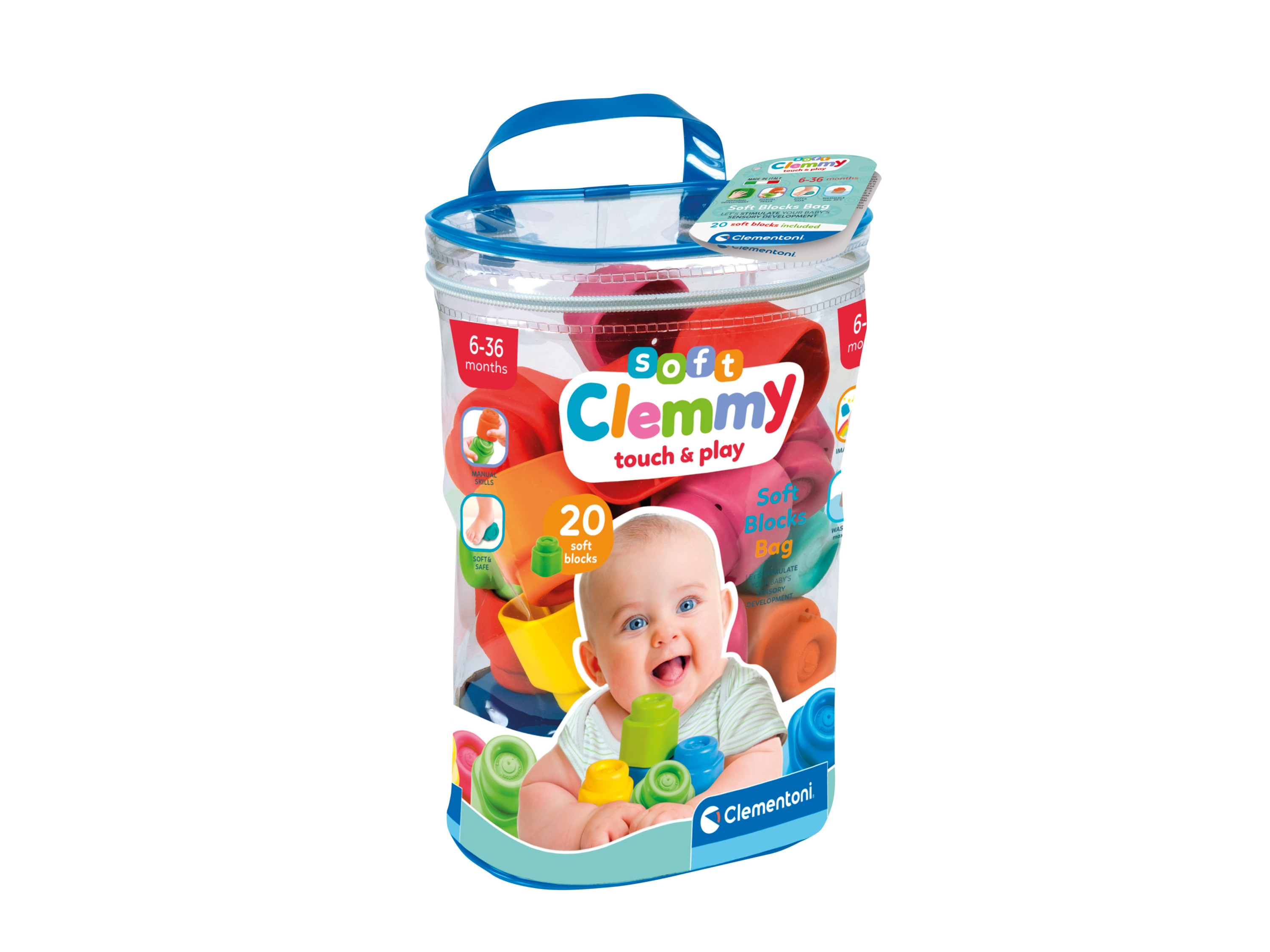 Clementoni Zestaw do zabawy z klockami Clemmy (Soft Blocks Bag, zestaw klocków 20 sztuk)
