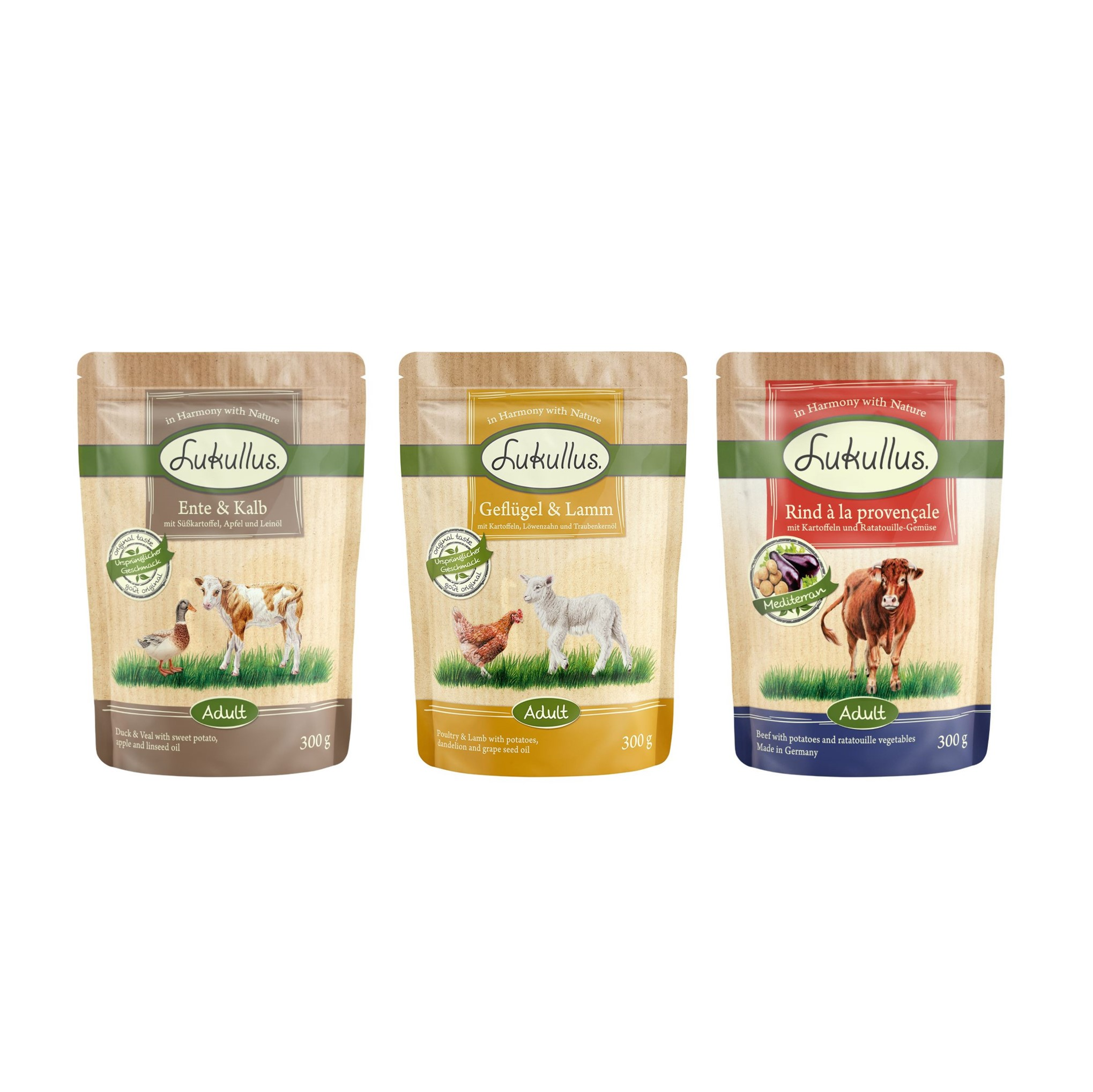 Mieszany pakiet próbny Lukullus Natural (bez zbóż) - W saszetkach, 6 x 300 g