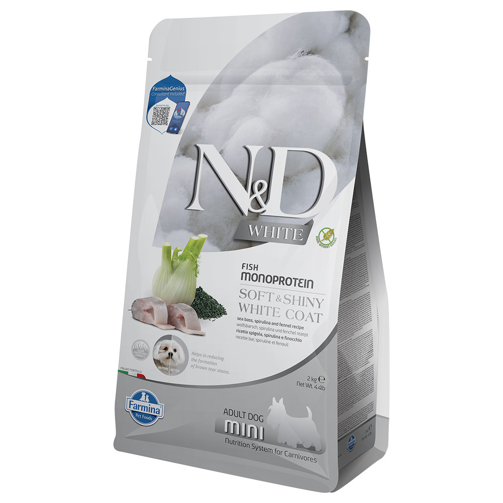 Farmina N&D Dog Adult Mini White, z labraksem, koprem włoskim i spiruliną - 2 kg