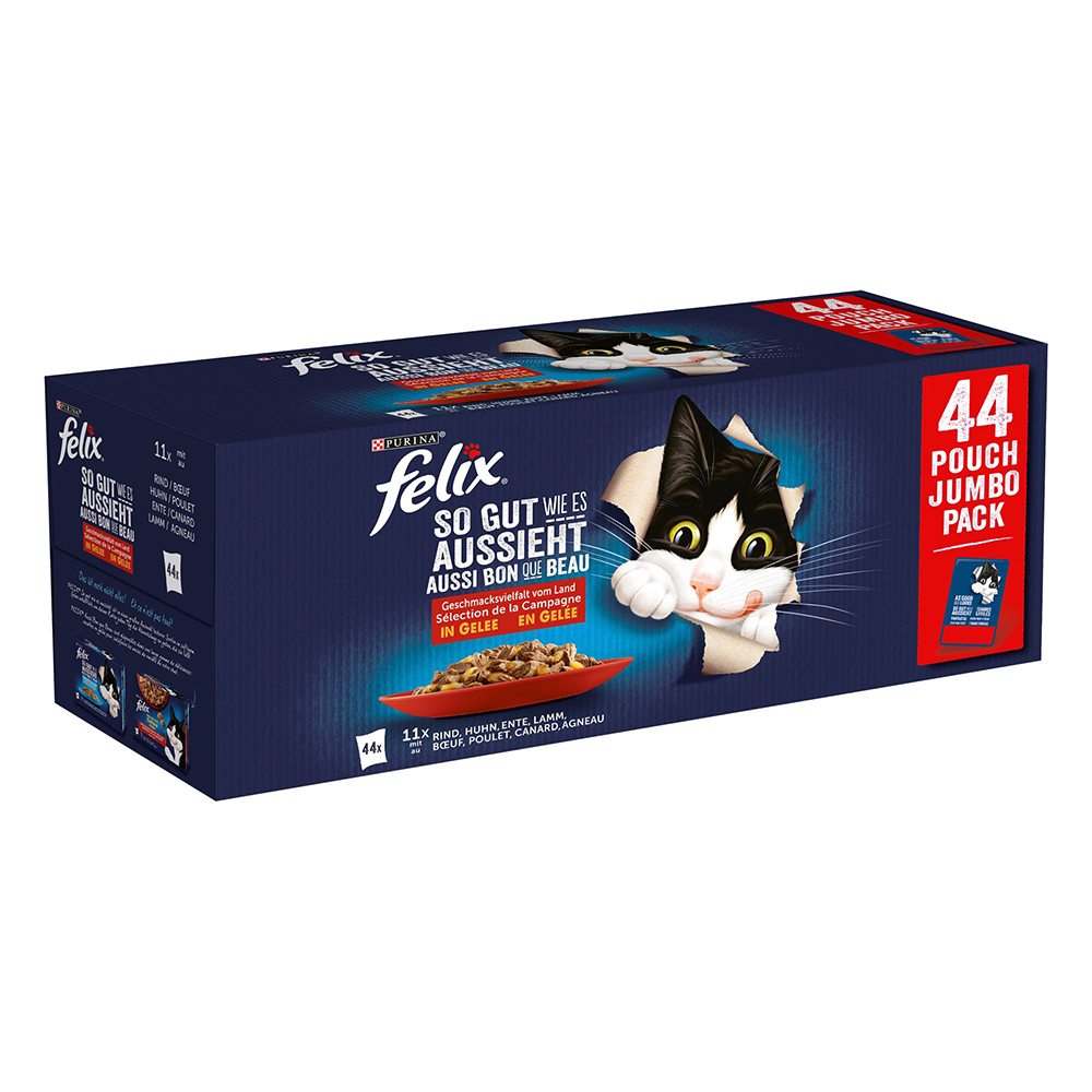 Megapakiet Felix w galarecie, "so gut wie es aussieht", 44 x 85 g - Kurczak, wołowina, kaczka, jagnięcina