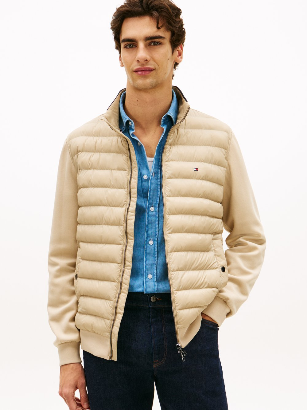 Tommy Hilfiger Pikowana kurtka męska Mężczyźni Bawełna beżowy, M