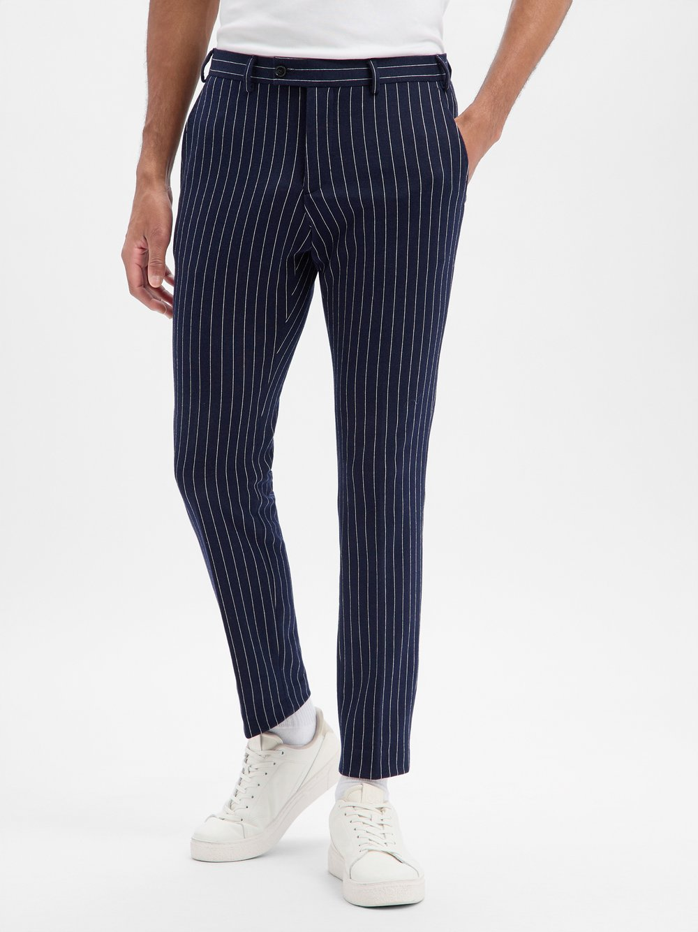 Finshley & Harding London Spodnie - Hoxdon Mężczyźni Slim Fit Bawełna niebieski|biały, 102
