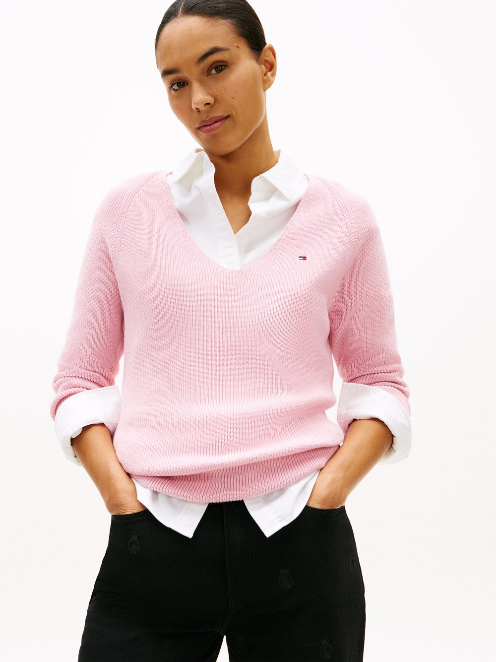 Tommy Hilfiger Sweter damski z dzianiny Kobiety Bawełna różowy, XXL