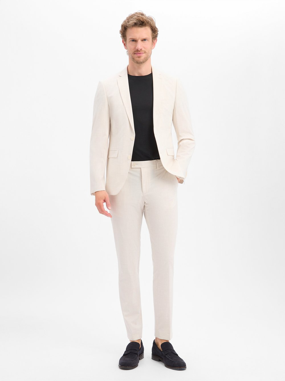 Finshley & Harding Męski garnitur biznesowy Mężczyźni Slim Fit beżowy, 56