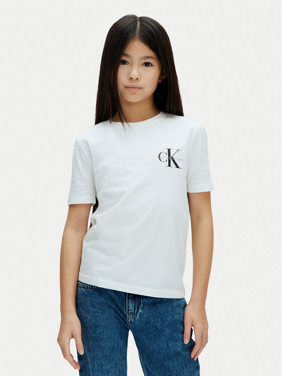 Calvin Klein Jeans T-Shirt Chest Monologo LV1CKSJA32 Biały Regular Fit