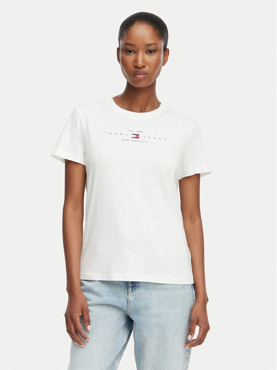 Tommy Jeans T-Shirt Linear Ss Tee DW0DW22789 Kremowy Regular Fit