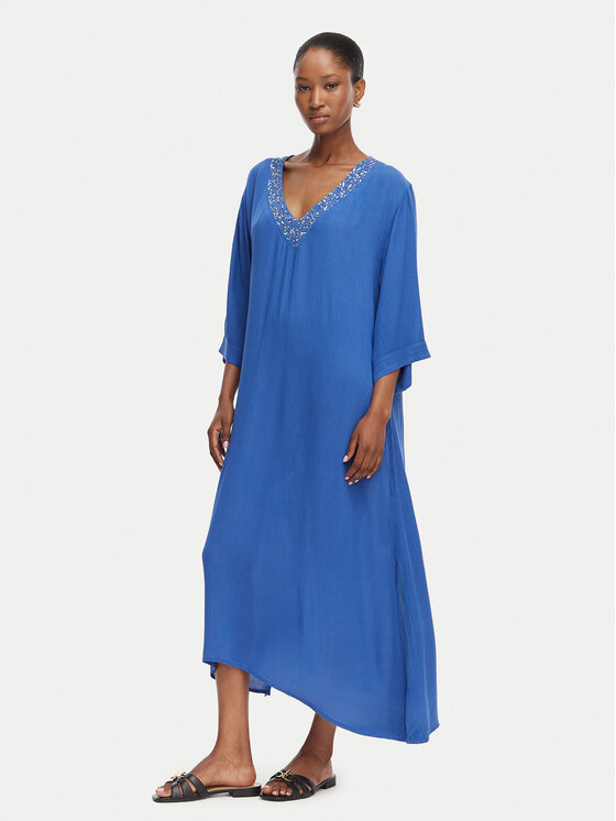 Selmark Sukienka plażowa V-Neck BN395 Niebieski Relaxed Fit