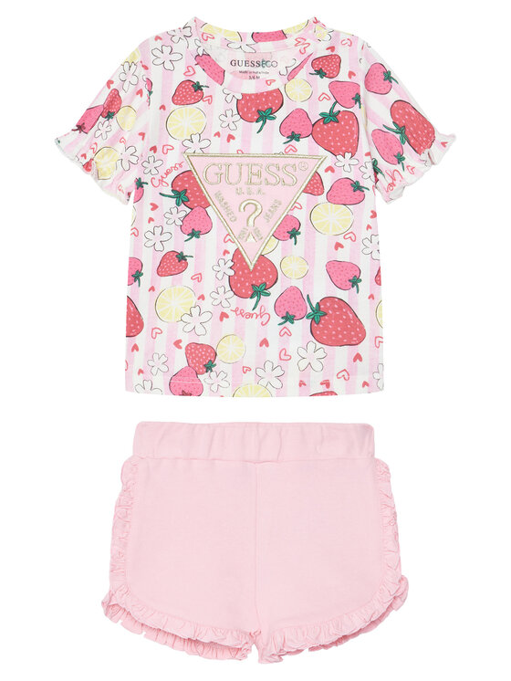 Guess Komplet t-shirt i spodenki A6GG02 K6YW4 Różowy Regular Fit