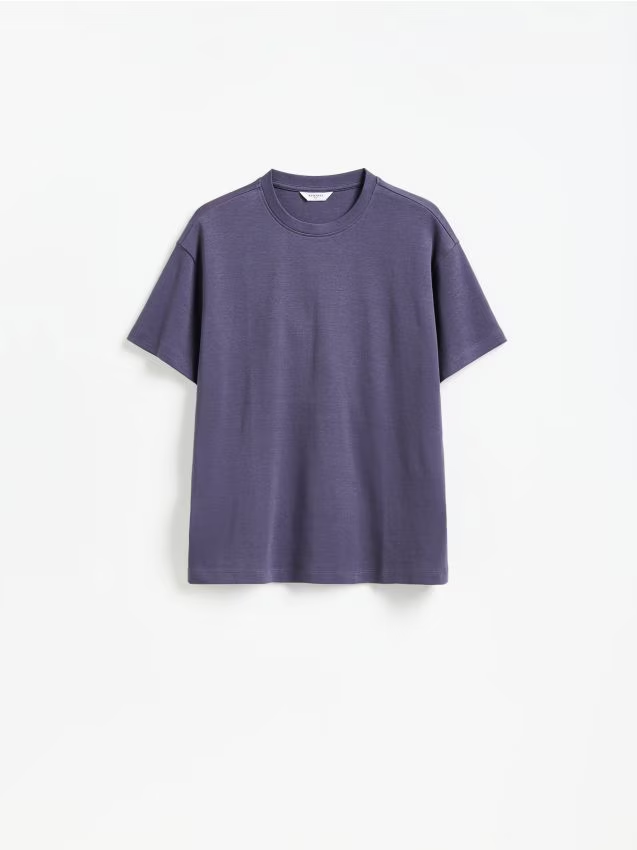 Reserved - Bawełniany t-shirt boxy - fioletowy