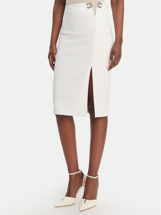 Elisabetta Franchi Spódnica ołówkowa GO-147-61E2-V320 Biały Regular Fit