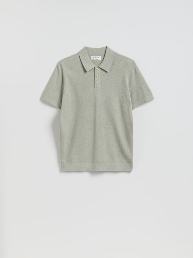Reserved - Sweter polo z bawełną - jasnozielony