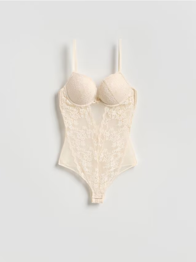 Reserved - Koronkowe body - złamana biel