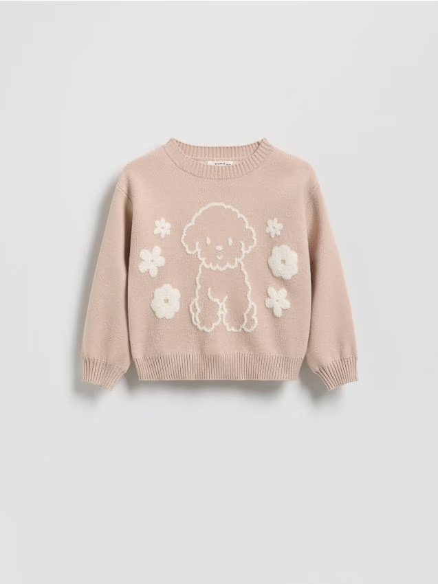 Reserved - Sweter z aplikacją - beżowy