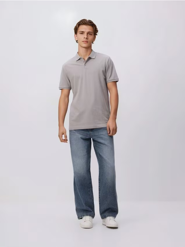 Reserved - Bawełniane polo regular fit - jasnoszary