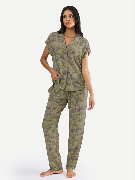 Triumph Piżama Boyfriend 10222611 Zielony Relaxed Fit