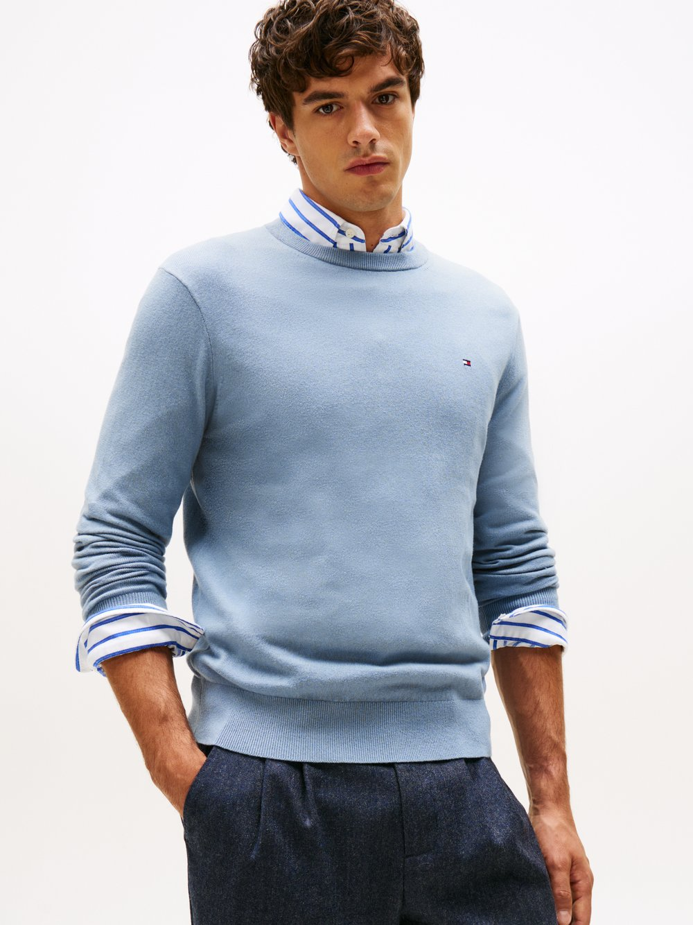 Tommy Hilfiger Sweter z dodatkiem kaszmiru Mężczyźni Bawełna niebieski, L