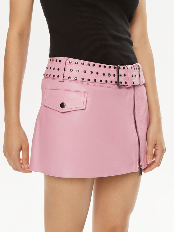 One Teaspoon Spódnica skórzana Rizzo 26306 Różowy Slim Fit