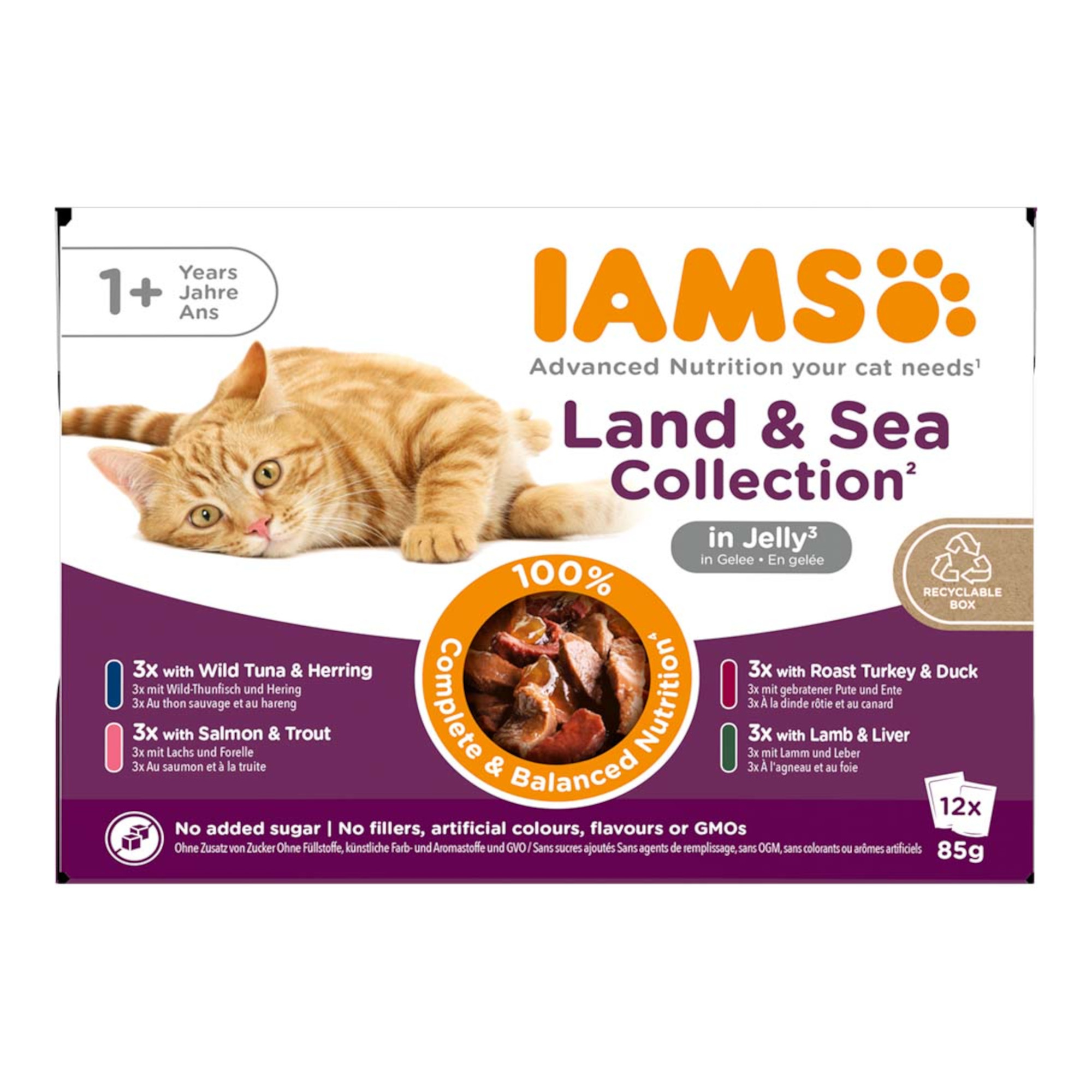 Pakiet mieszany IAMS Advanced Nutrition Adult, Land & Sea - W galarecie, 48 x 85 g