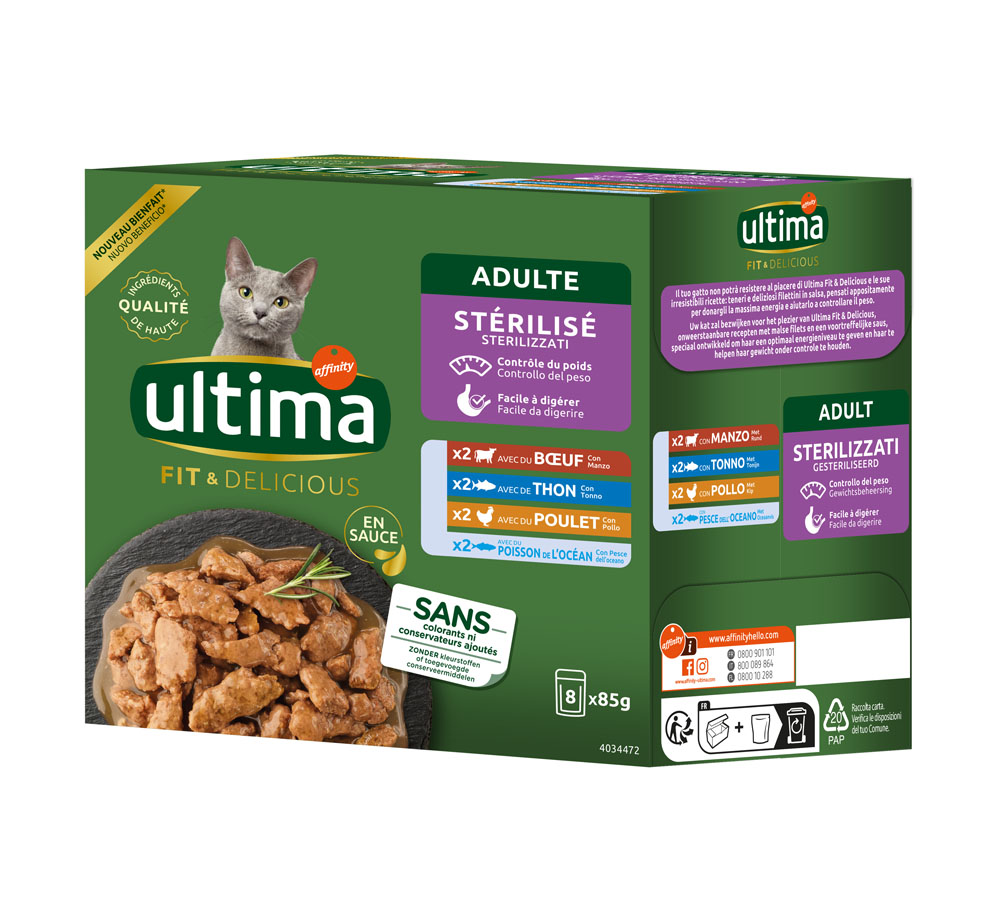 Ultima Sterilised Cat, 8 x 85 g - Pakiet mieszany II (4 smaki)