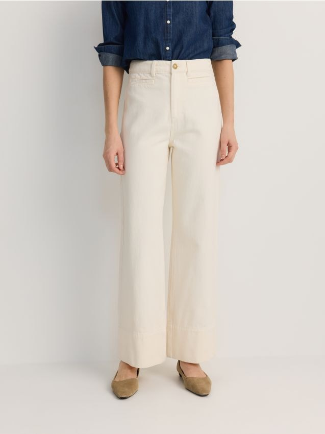 Reserved - Jeansy wide leg - beżowy