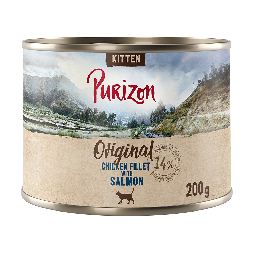 Purizon Original, 12 x 200 g, bez zbóż - Kitten: Filet z kurczaka z łososiem
