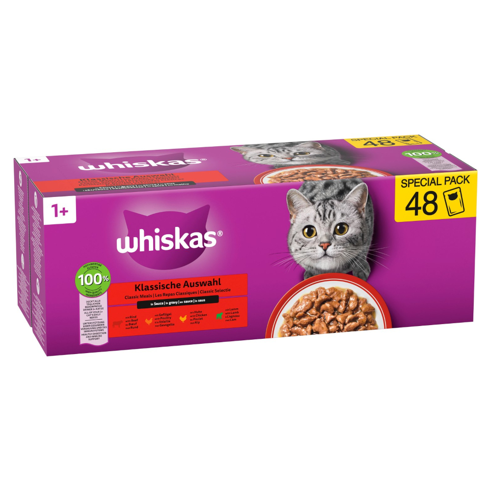 Pakiet mieszany Whiskas 1+ Adult, saszetki, 48 x 85 g - Wybór dań klasycznych w sosie