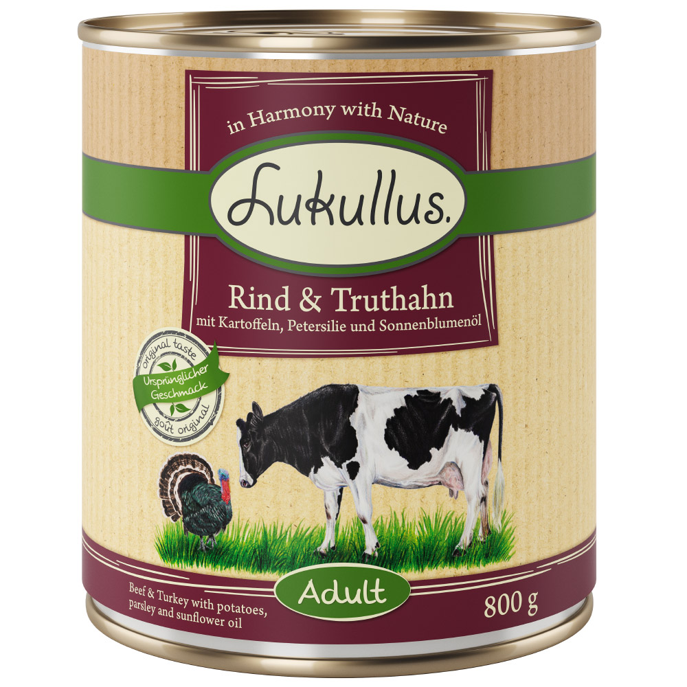 Lukullus Naturkost Adult, bez zbóż, 6 x 800 g  - Wołowina i indyk
